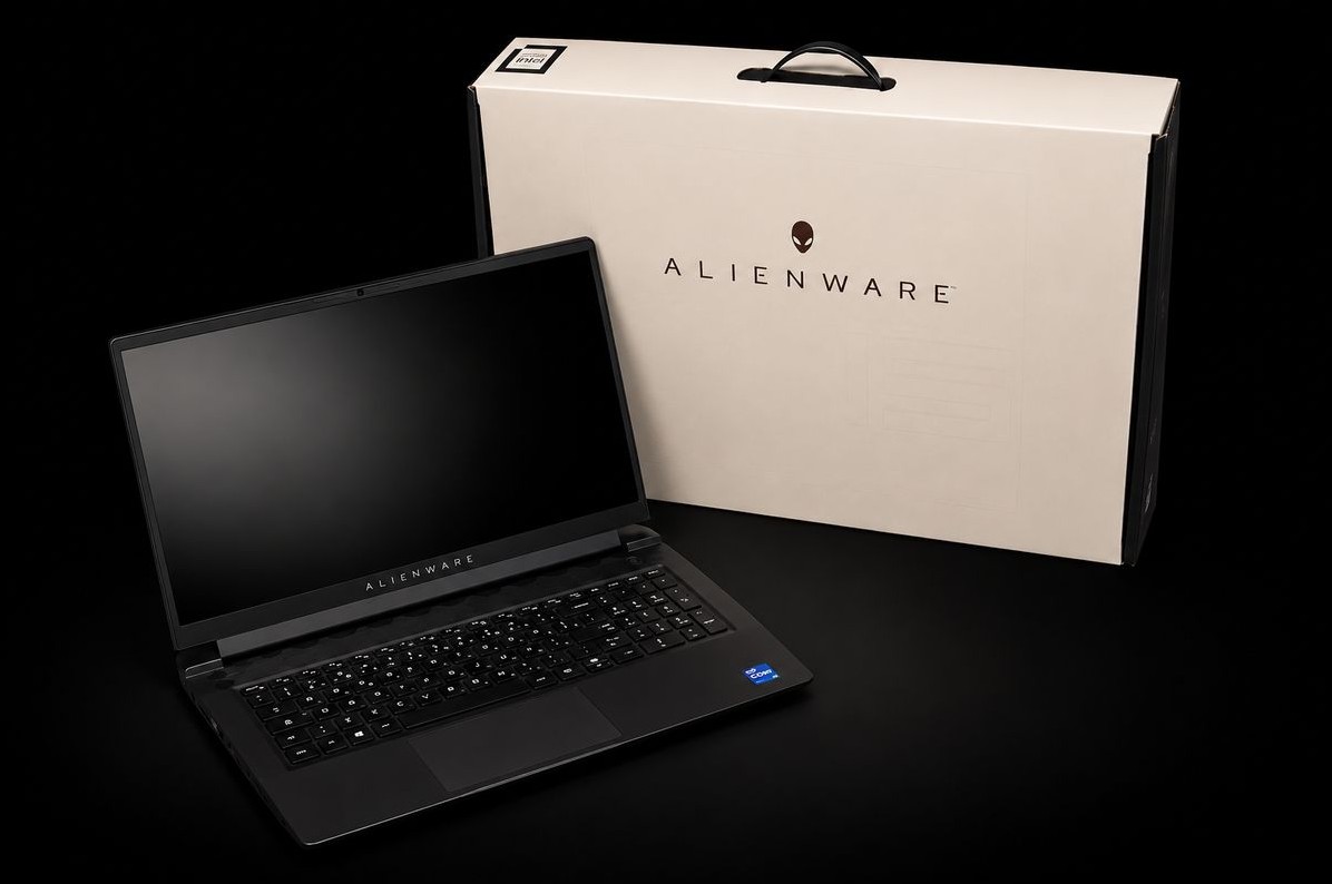L'Alienware m15 R7 devant sa boîte